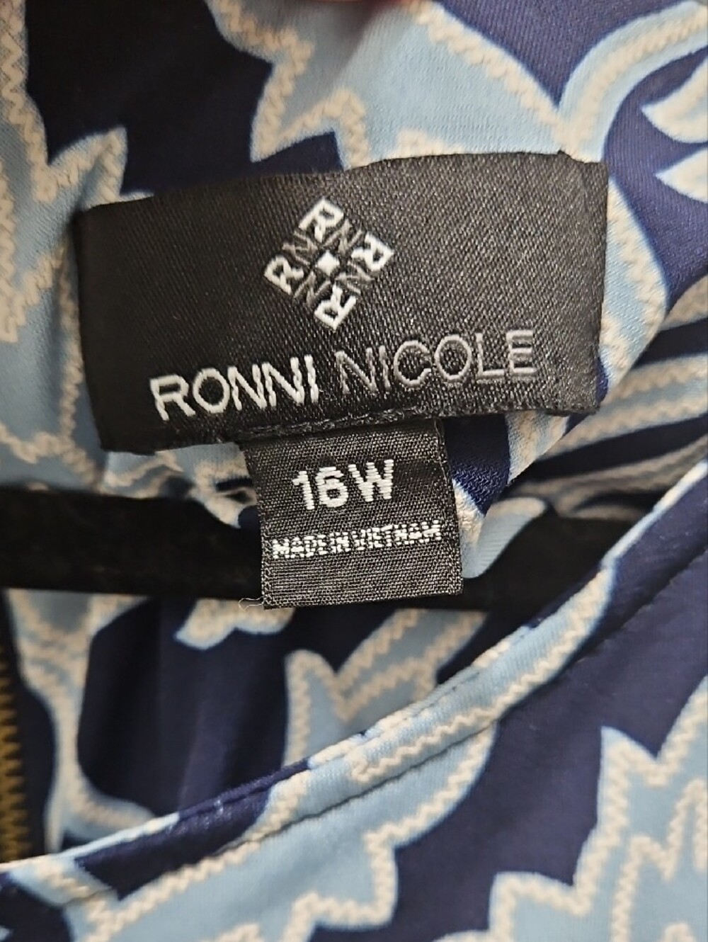 Ronni Nicole Navy and Light Blue Patterned Ruffle Sleeve Dress - Picture 3 of 6